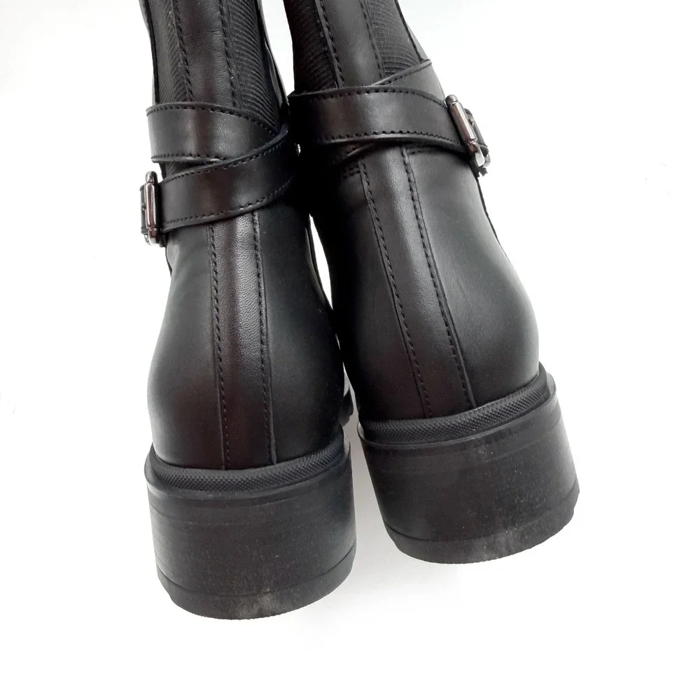 La Canadienne Saint Riding‎ Boots Black Leather Knee High Buckle Lug Sz 9 Women